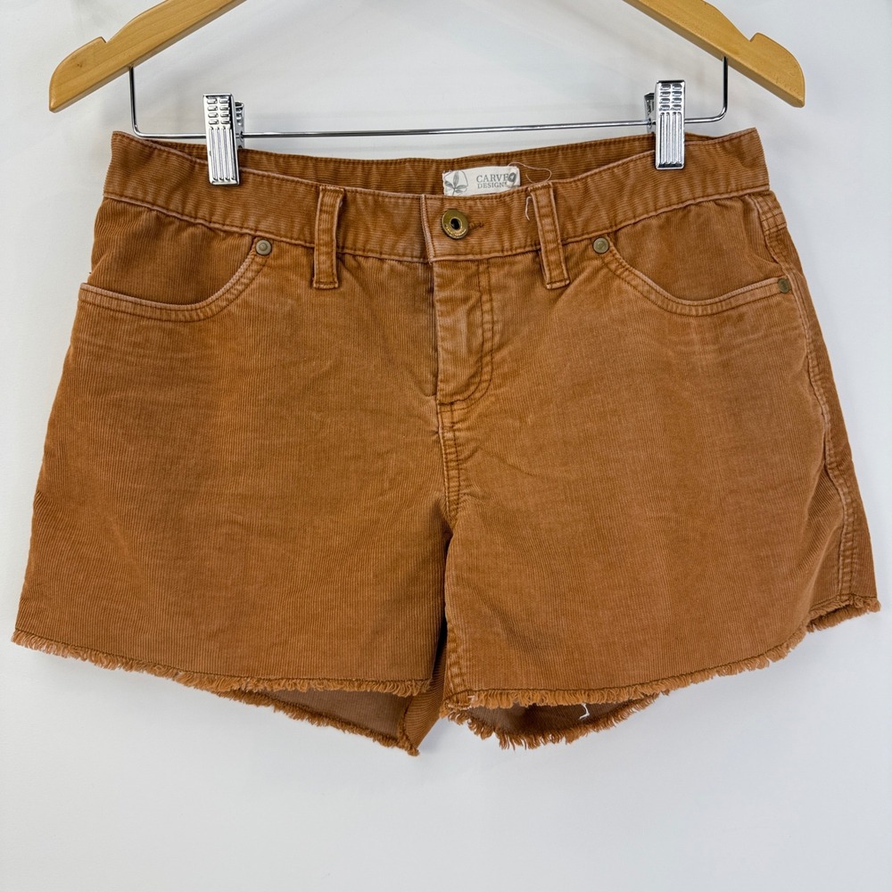 Title Nine Carve Designs Dogtown Corduroy Shorts Women 4 Brown Raw Hem Frayed